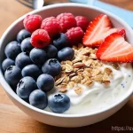 Home 22 마이크로바이옴을 위한 스낵 아이디어 - **Vibrant Gut-Friendly Breakfast Bowl:** A beautifully styled, close-up shot of a creamy, natural yo...