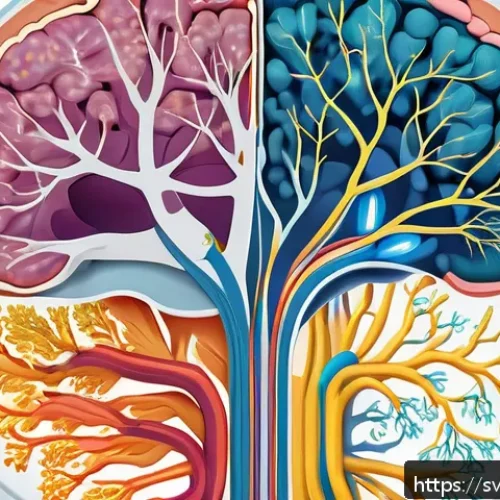 Home 30 마이크로바이옴과 호르몬의 관계 - A detailed cross-sectional scientific illustration showing the human gut microbiome interacting with...